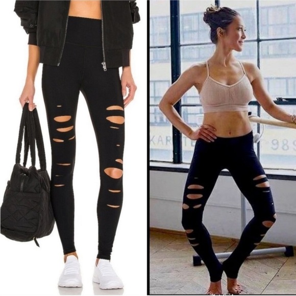 Alo Dark Gray High-Waist Ripped Warrior Legging / small - Picture 2 of 13